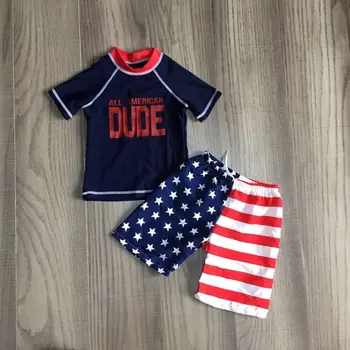 

boys july 4th swimsuit children all American dude top with stripe stars pants independence day bathing suit