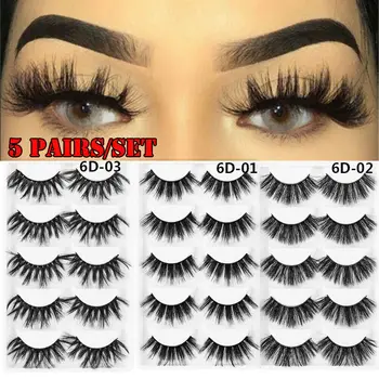 

5 Pairs 6D Faux Mink False Eyelashes 25mm Natural Long Fake Lashes Extension Mini Eyelash Clip Eyelash Curler Beauty Makeup Tool