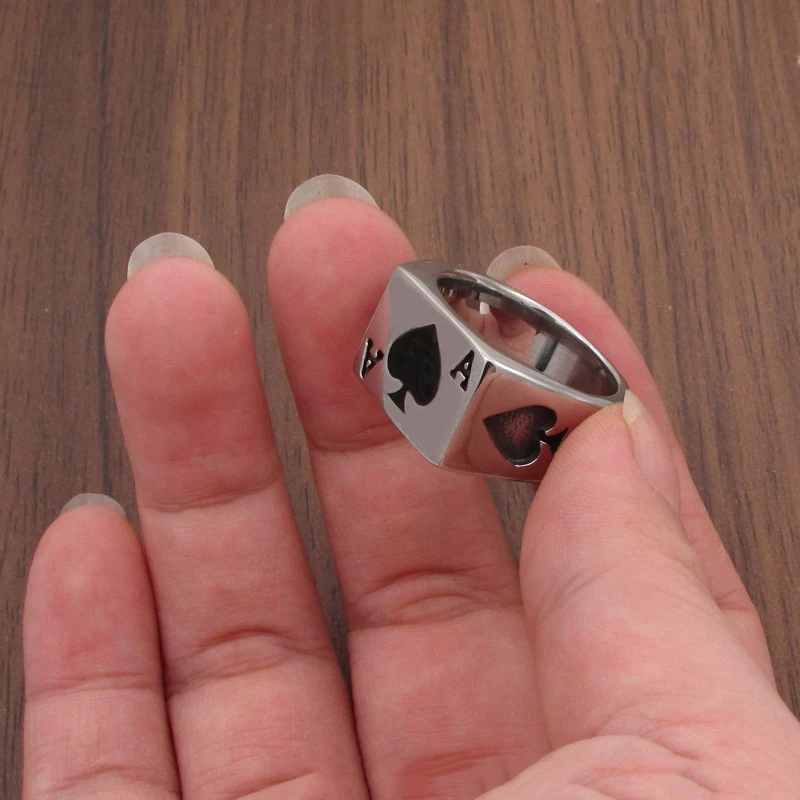 Punk Lucky Spade A Playing Card Ring 316L Stainless Steel Man's Fashion Letter A Rings Jewelry 3