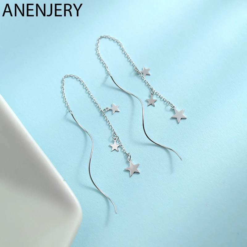 Женские серьги цепочки ANENJERY 925 пробы серебряные с длинной кисточкой в виде