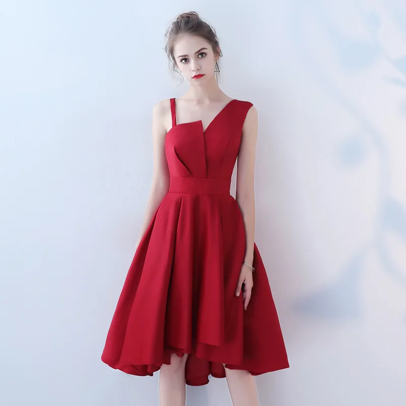 Robe De Soiree красное сексуальное ТРАПЕЦИЕВИДНОЕ ПЛАТЬЕ С v-образным вырезом на одно плечо модное бирюзовое вечернее платье длинное Элегантное свадебное платье для гостей ES1407 - Цвет: Красный