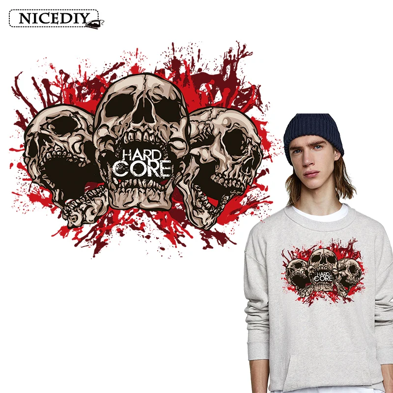 

Nicediy Hippie Iron On Transfers On Clothing Bloody Skull Patches Punk Heat Transfer Vinyl Sticker Thermal Transfer Press Badge