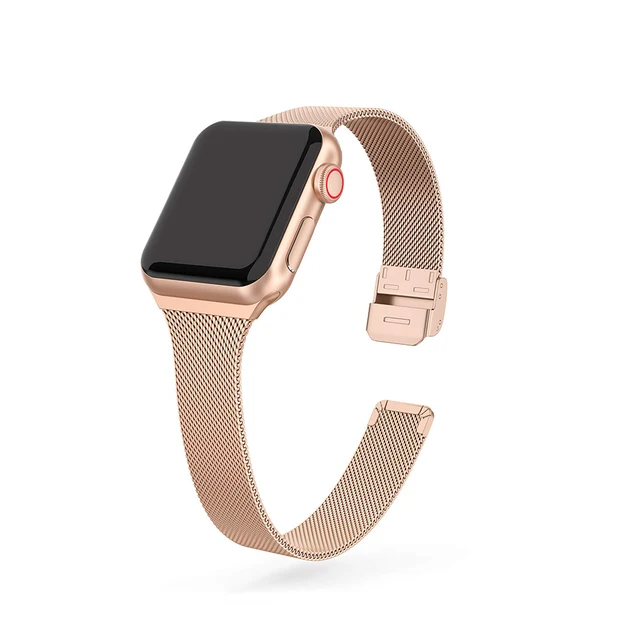 Slim Metal Strap for Apple Watch 7/6/SE/5/4/3/2/1 38mm 40mm 41mm Stainless Steel Watch band for iwatch 6 42mm 44mm 45mm Bracelet Rose Gold