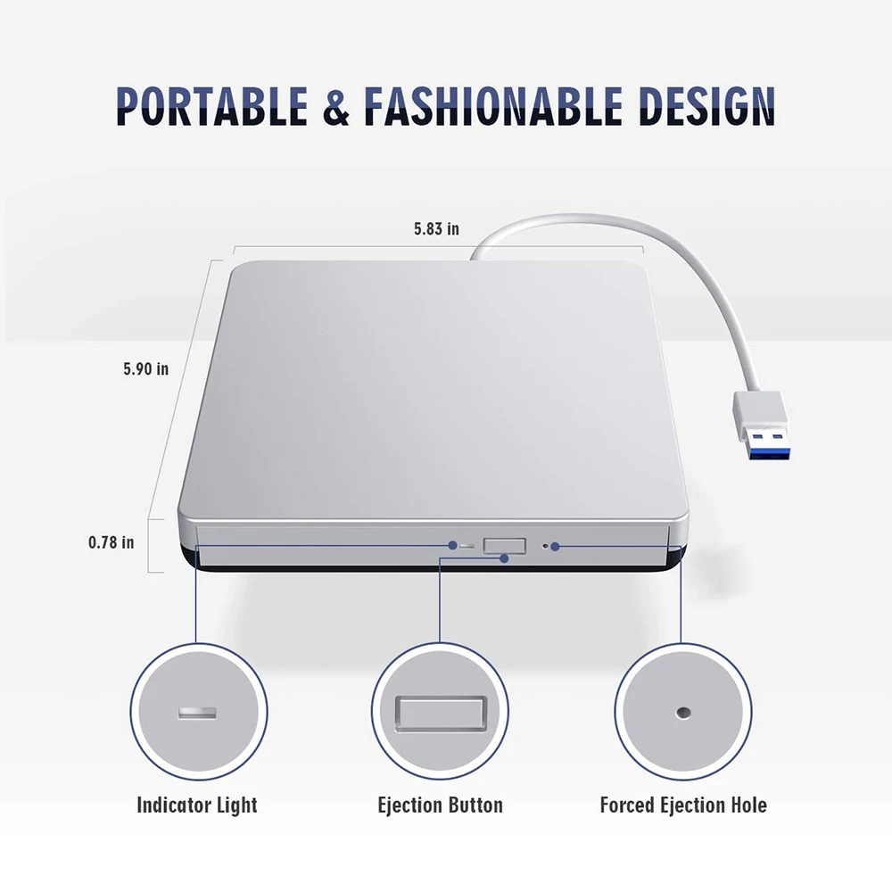 VicTsing Внешний USB 3,0 DVD/CD Привод портативный CD DVD rom записывающая горелка с разъемом type-C для ноутбука Настольный Windows 7 10 8