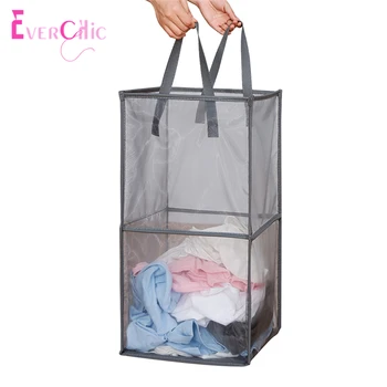 

Clothes Foldable pop up Laundry Basket Bag Hamper Mesh Storage Dirty Clothing Storage Basket double layer Storage Organizer