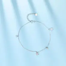 S925 Серебряные украшения для ног Женские Простые универсальные модные элегантные милые пятиконечные звезды инкрустированные ножной браслет