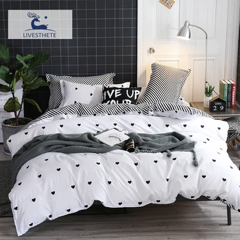 

Liv-Esthete Fashion Love White Bedding Set Soft Printed Duvet Cover Pillowcase Double Queen King Bed Linen Bedspread Flat Sheet