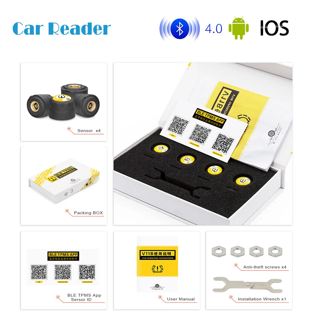 Tpms Bluetooth 4 0 Автомобильный внешний TPMS контроль давления в шинах ble tpms низкая