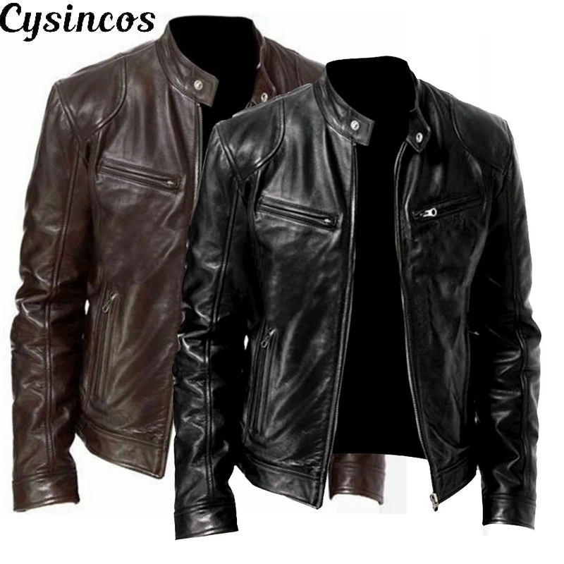 

CYSINCOS 2019 NEW Men's Hooded PU Leather Jacket Slim fit Casual Coat Fashion Outerwear Biker Hoodies Classic Style Mens Wear