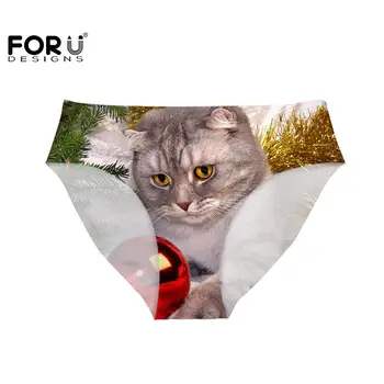 

FORUDESIGNS Ladies Panties Seamless Cute Cats Patteen Underwear Christmas Background Unique Underwear For Female Customized Gift