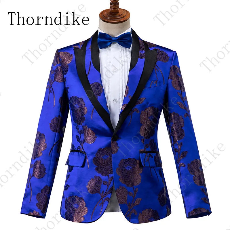 Thorndike Новое поступление мужской костюм из 2 предметов синий жаккардовый смокинг вечернее платье костюмы Slim Fit Модные Повседневные костюмы в цветочек плюс