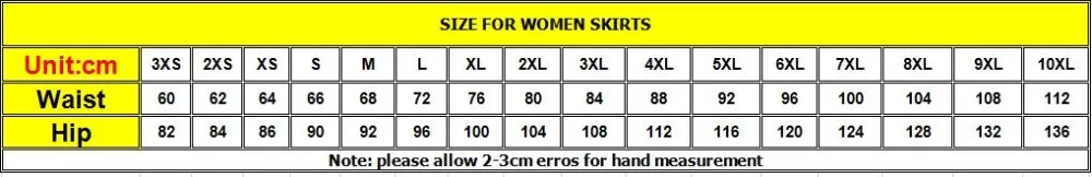 Size FOR Skirt