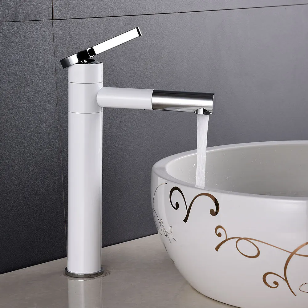 Black Basin Mixer Tap 360 Degree Rotate Basin Faucet White Chrome