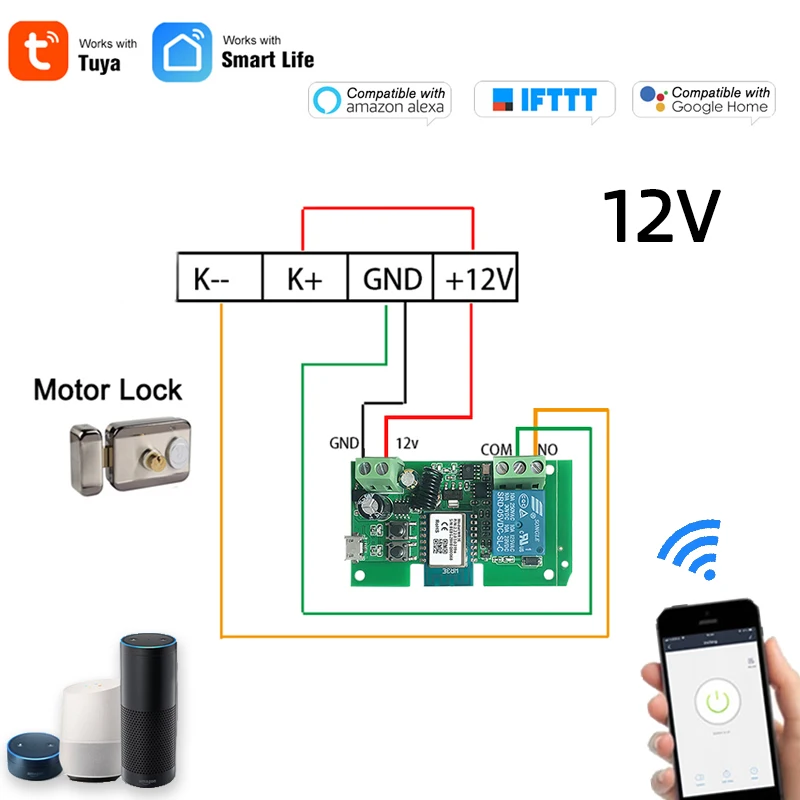 Smart Switch Tuya Smart WIFI 1CH 2CH Gate Electric Door Access Motor Lock Switch DC 12V 24V 32V 1 2 Channel Pulse Relay Module RF433 Remote