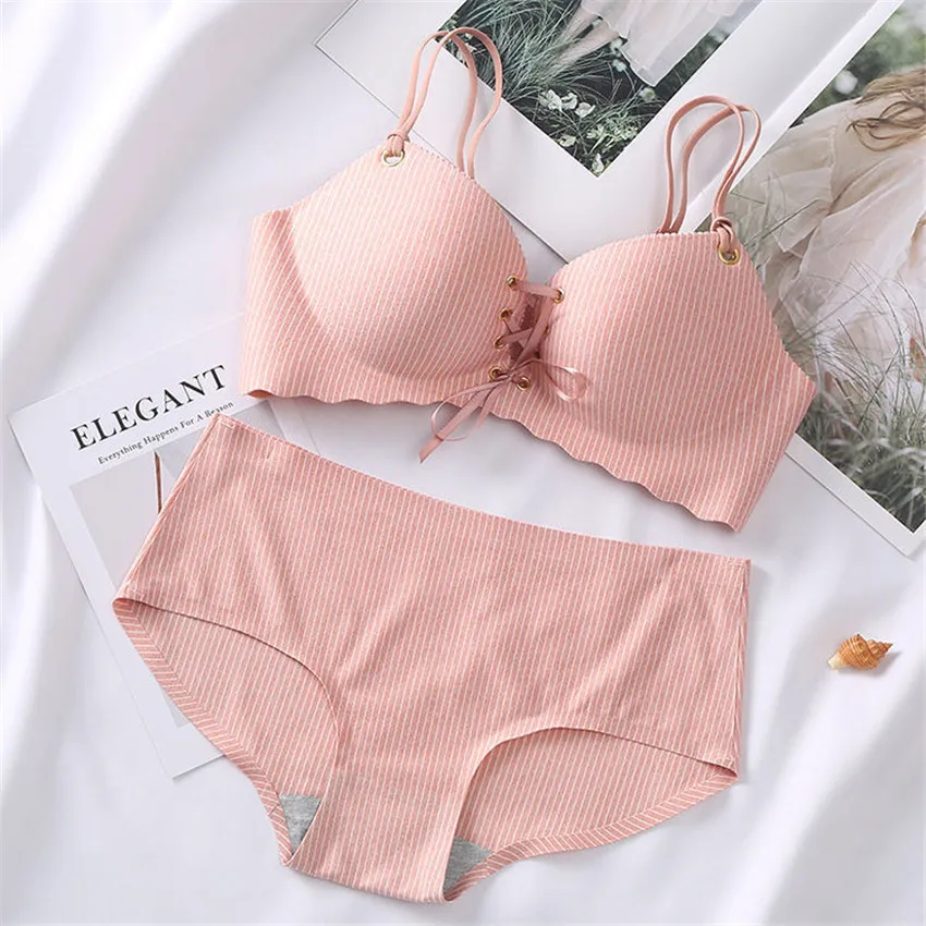 lace bra and panty sets Seamless Women Bra Set Sexy Push Up Bra Wireless And Panty Wireless Lingerie Brassiere Adjustable Bralette Student Underwear Set sexy underwear sets