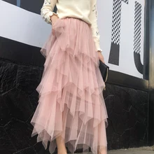 Сетчатая Пряжа юбка для торта для женщин Весна Лето Новинка корейский стиль Уайлд Высокая талия необычная юбка для женщин Faldas Mujer Moda