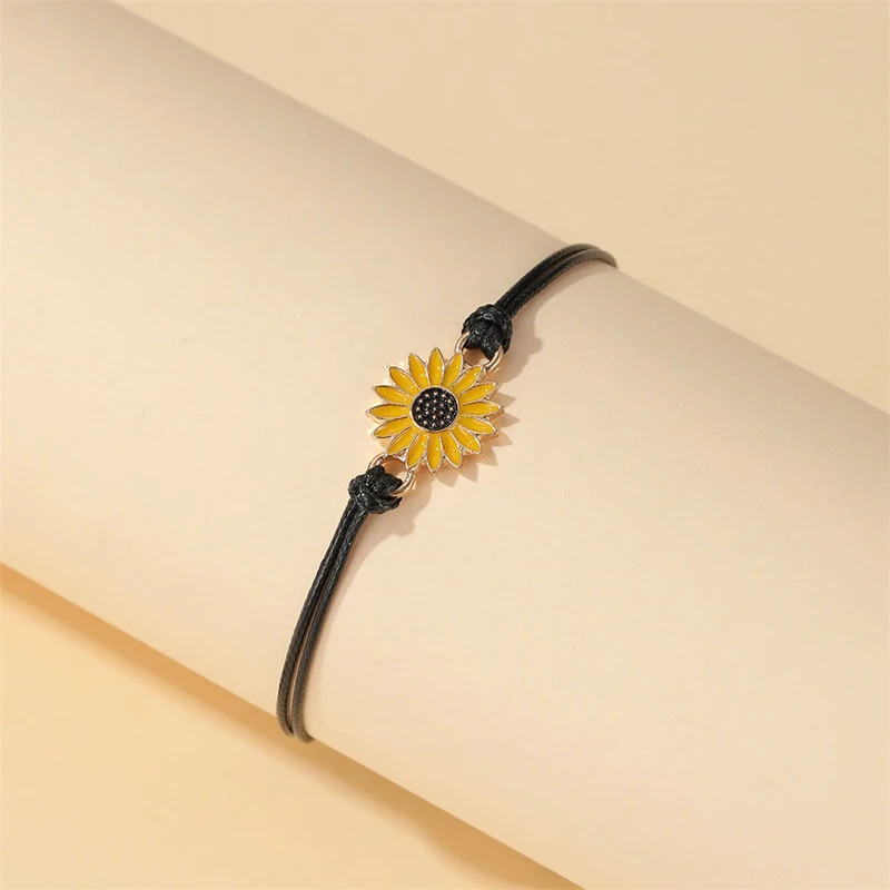 1Pc Cute Small Daisy Bracelets for Women Girls Adjustable Handmade Braided Black Rope Chains Flower Bracelet Jewelry armbanden | Украшения