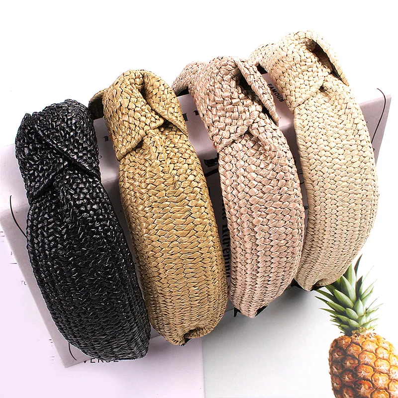 hair clip ins Korean Knotted Handmade Straw Headband Weaving Turban For Women Girls Hair Hoop Bezel Wide Hairbands Hair Accessories Headwear head scarf bandana