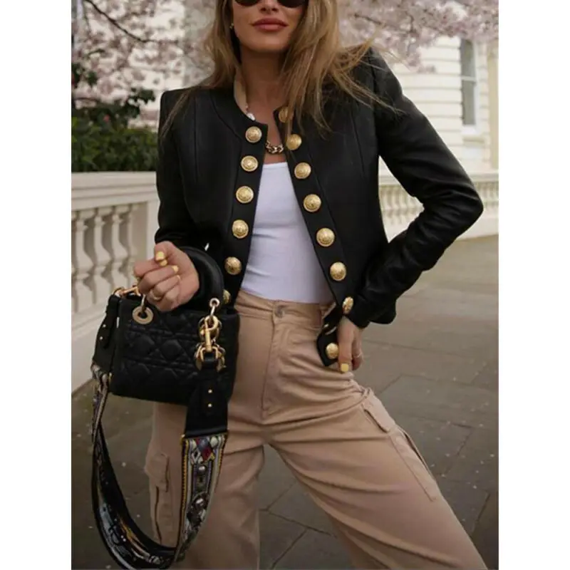 Suit Women Blazer Short Jacket Breasted Coat Long Sleeve Black Elegant Office Wear Ladies Outwear Tops Clothes | Женская одежда