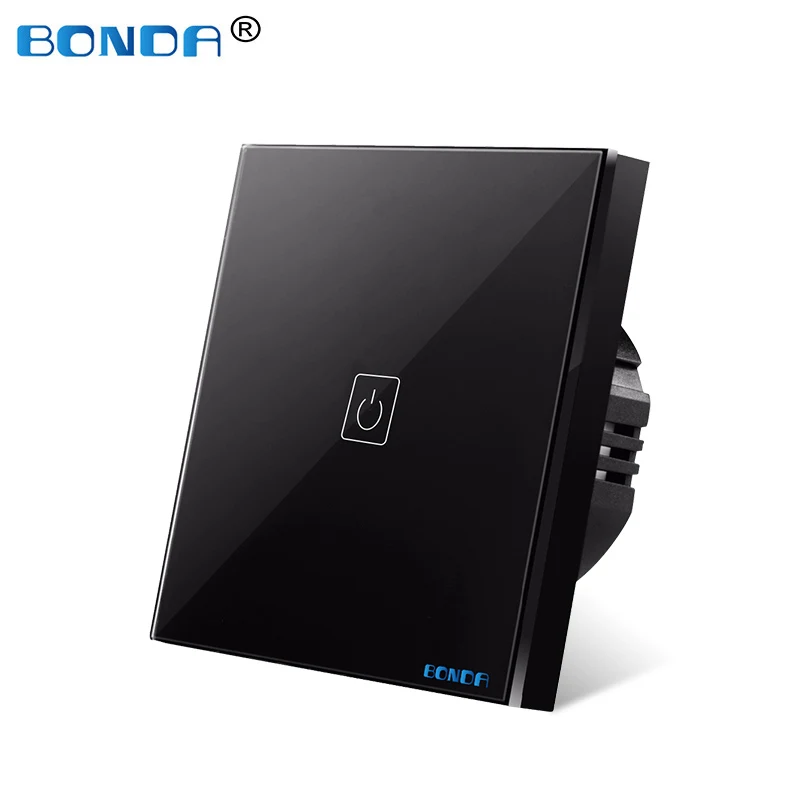 touch black one BONDA сенсорный выключатель, стандарт ЕС/Великобритания, белый кристалл, стеклянная панель, сенсорный выключатель, AC220V, 1 комплект, 1 способ, настенный светильник, настенный сенсорный экран - Цвет: touch black one