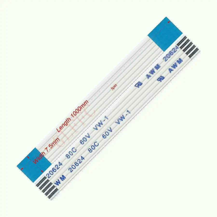 5pin 1,25 шаг 130 мм-1000 мм a-тип Гибкий плоский кабель FFC awm 20624 ROHS для ttl lcd DVD Компьютера - Цвет: 1000