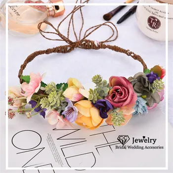 

CC Wedding Crown Garland Wreath 100% Handmade Bohemia Floral Tiara Engagement Hair Accessories for Bridesmiads Headdress at86