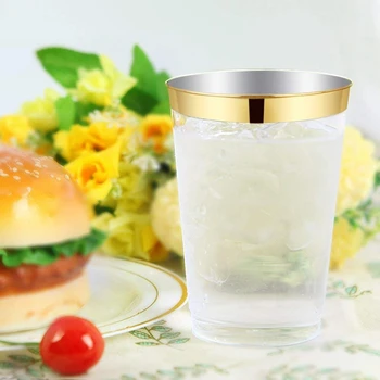 

12Oz Gold Plastic Cups 50 Pack -Premium Gold Rimmed Plastic Disposable Cups Tumblers for Elegant Weddings, Nice Celebrations