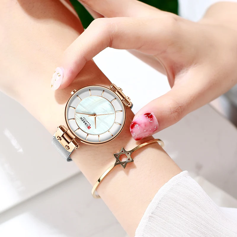 CURREN 9056 красивые дизайнерские часы женские модные повседневные стальные сетчатые наручные часы женские кварцевые часы