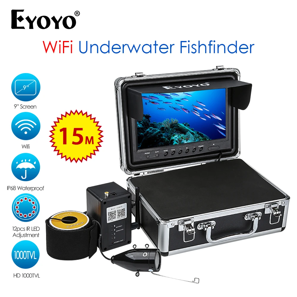 US $167.80 Eyoyo Wifi Wireless 15M Underwater Fishing Camera 8GB Video Recorder APP for iOS Android Fishing Depth FishFinder 1000TVL Camera