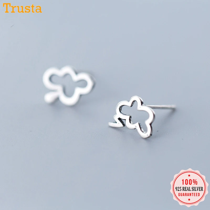 

Trustdavis 925 Sterling Silver Cute Small Asymmetric Lightning Clouds Stud Earrings For Women Sterling Silver Jewelry Gift DA441
