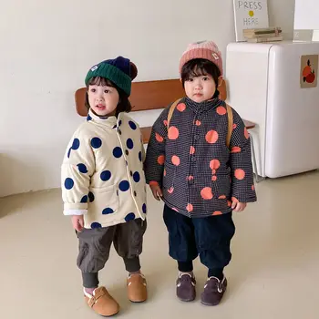 

Winter Children's Thick Wave Point Cotton Padded Jacket for Boys and Girls Aged 2-8 Standing Collar Thermal Jacket 2020