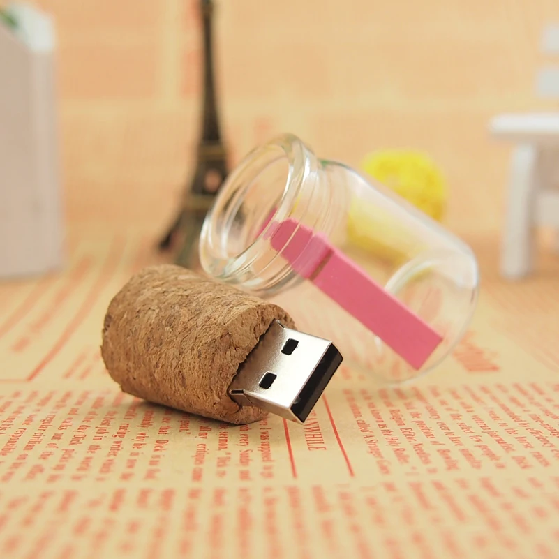 Последняя Мода курьерские Бутылка usb 2 0 memory stick стеклянную бутылку дрейф Корк