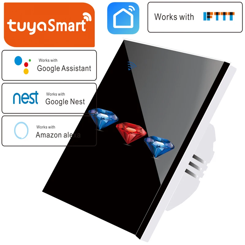 Pаспродажа Стандарт ЕС Smart tuya 1 способ дома беспроводной WiFi настенный светильник сенсорный выключатель панель настенный прерыватель, нужна нейтральна...