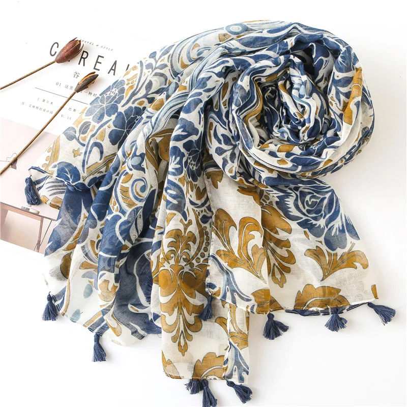 KYQIAO women autumn spring Chinese style ethnic vintage designer long print hijab scarf wraps shawl birthday gifts |