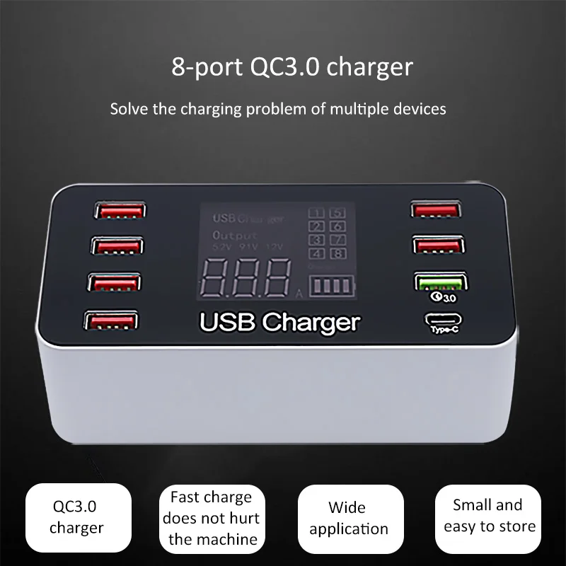8-port charger Универсальная Быстрая зарядка для мобильного телефона, быстрая зарядка для планшета samsung, для iphone, зарядное устройство для путешествий 4,0, зарядка для телефона cargador chargeur carregador - Тип штекера: 8-port charger