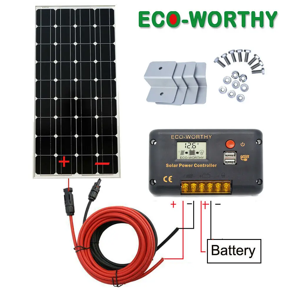 100 Watt 100W Solar Panel Kit with LCD Solar Controller 12V RV Boat Off Grid