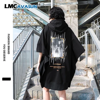 

LMCAVASUN Black Women Hooded T-shirt top 2020 Spring Summer Women Batwing Sleeve T-shirt Female Printed Shirt High Quality