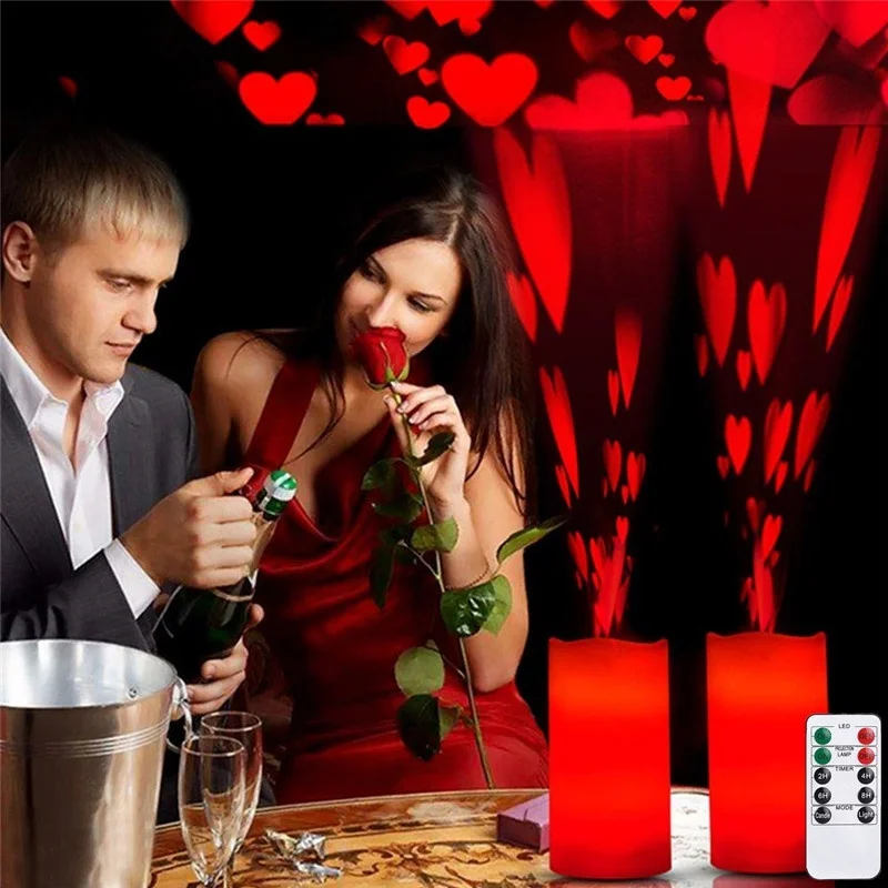 

LED Candle Projection Lamp Romantic Heart with Remote Control Rotating Projector Lamp for Valentine's Day Wedding Decoration