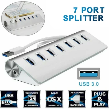 

For PC Computer Laptop Mac 1pc 7 Ports USB 3.0 Hub Expander 5Gbps High Speed Aluminum Alloy Adapter Pohiks