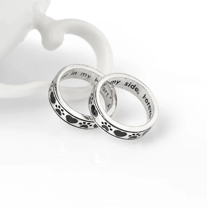 Europe And America Accessories Always by my Side Forever Heart DOG'S Paw Couples Ring Hot Selling