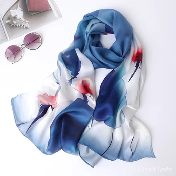 

Fashion 100% Real Silk Scarf Luxury Brand Pure Silkwoem Scarve Women Spring Summer Long Neckerchief Ladies Neck Shawl Pashmina