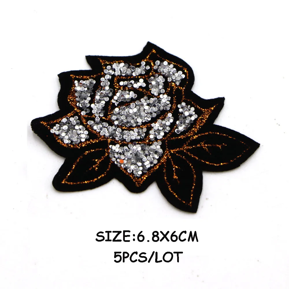 5 teile/los Pailletten Rose Blume Patch DIY Eisen Auf Aufkleber für Pullover Kleid Shirt Kleidungsstücke Nähen Stoff Appliques Handgemachte Abzeichen – Detail 8