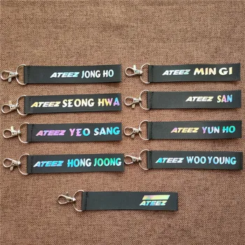 

Kpop ATEEZ Member laser Lanyard keychain mobile phone hang rope Key Chains Keyring Kpop ATEEZ Pendant High quality new arrivals