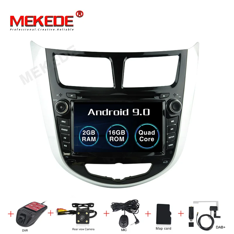 MEDEKE " Android 9,0 4+ 64G Восьмиядерный навигационный GPS автомобильный радиоприёмник мультимедийный видеоплеер для HYUNDAI VERNA/ACCENT/SOLARIS - Цвет: 16G camera DVR DAB