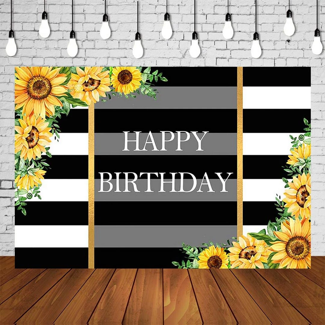 大人女性の誕生日パーティーのバナー写真背景背景ブラックストライプgodenフレームヒマワリ祝うポスター 背景 Aliexpress