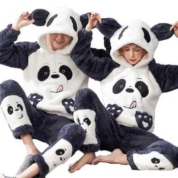 

JINUO Winter Warm Adults Pajamas Women Flannel Sleepwear Unisex Cartoon Animal Pajama Set Kids Hooded Pyjamas