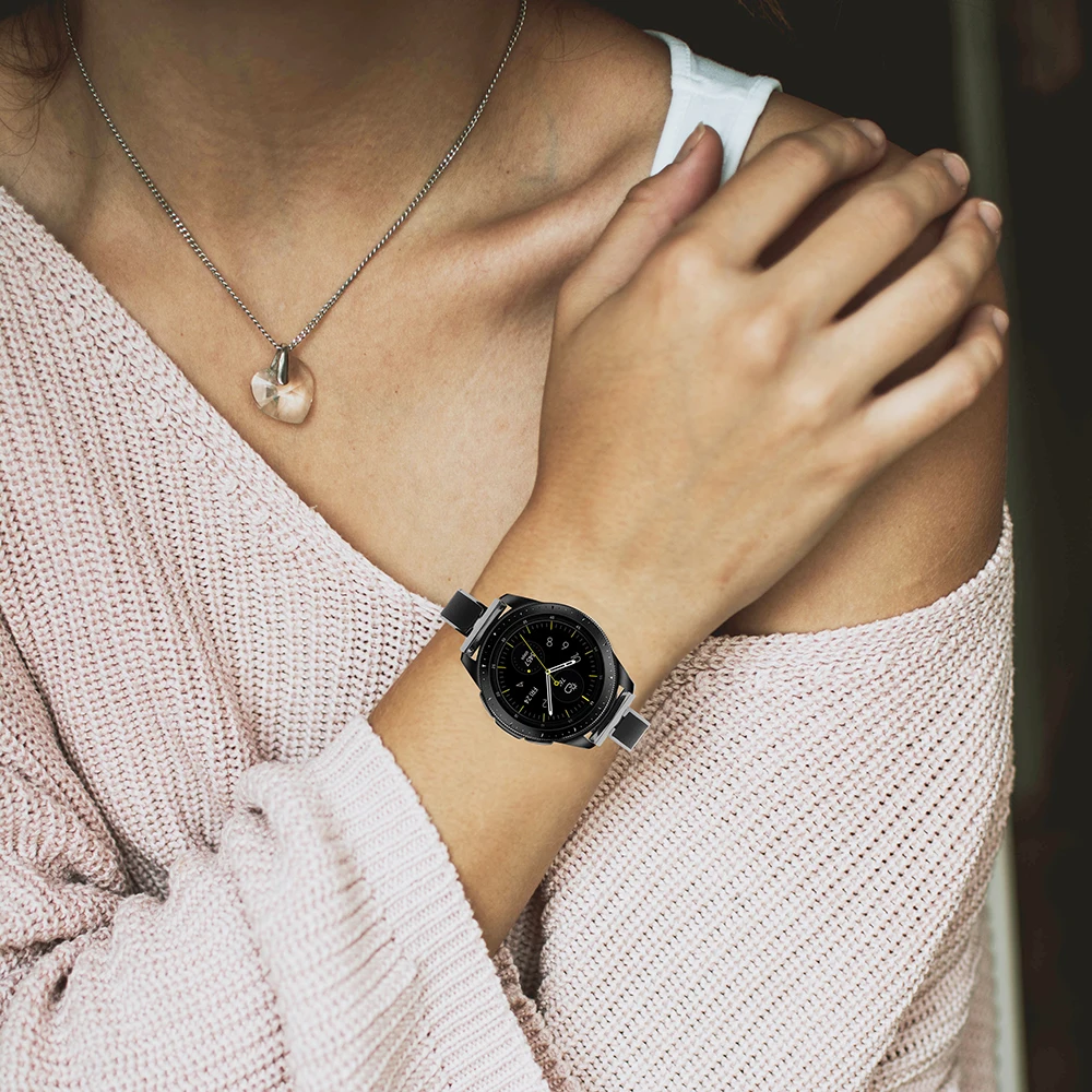 Стильный ремешок для samsung Galaxy Watch 42 мм полосы для женщин из нержавеющей стали Металл+ кожа тонкий ремешок для Galaxy Active2 40 мм