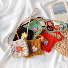 Милые детские вязаные шерстяные сумки через плечо с маленьким цветком для девочек, Мини кошельки для монет, сумочка, кошелек, Детская сумка-портфель