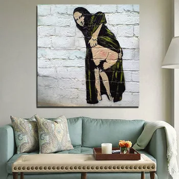 

Abstract Canvas Painting Funny Mona Lisa Banksy Graffiti Wall Art Posters and Prints Wall Pictures for Living Room Home Decor