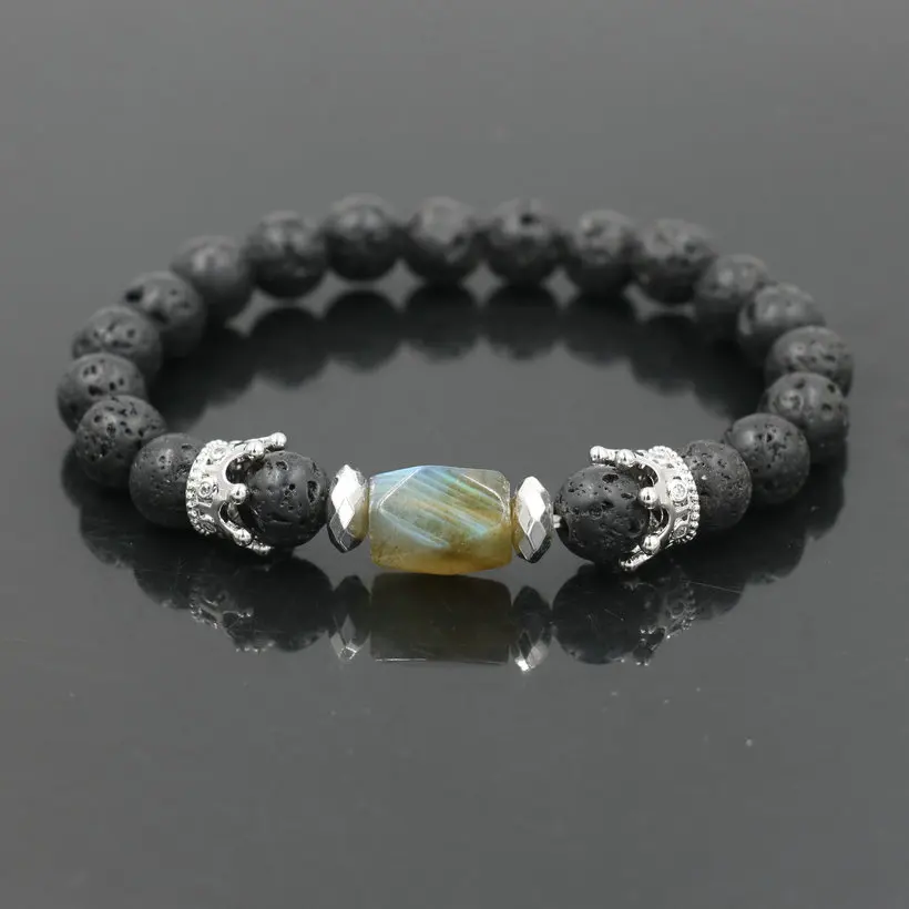 Men Bracelet Gold Crown Beads Bracelet Natural Moonstone Yoga Chakra Diffuser Bracelets For Women Men Jewelry Pulseras Hombre - Image 2